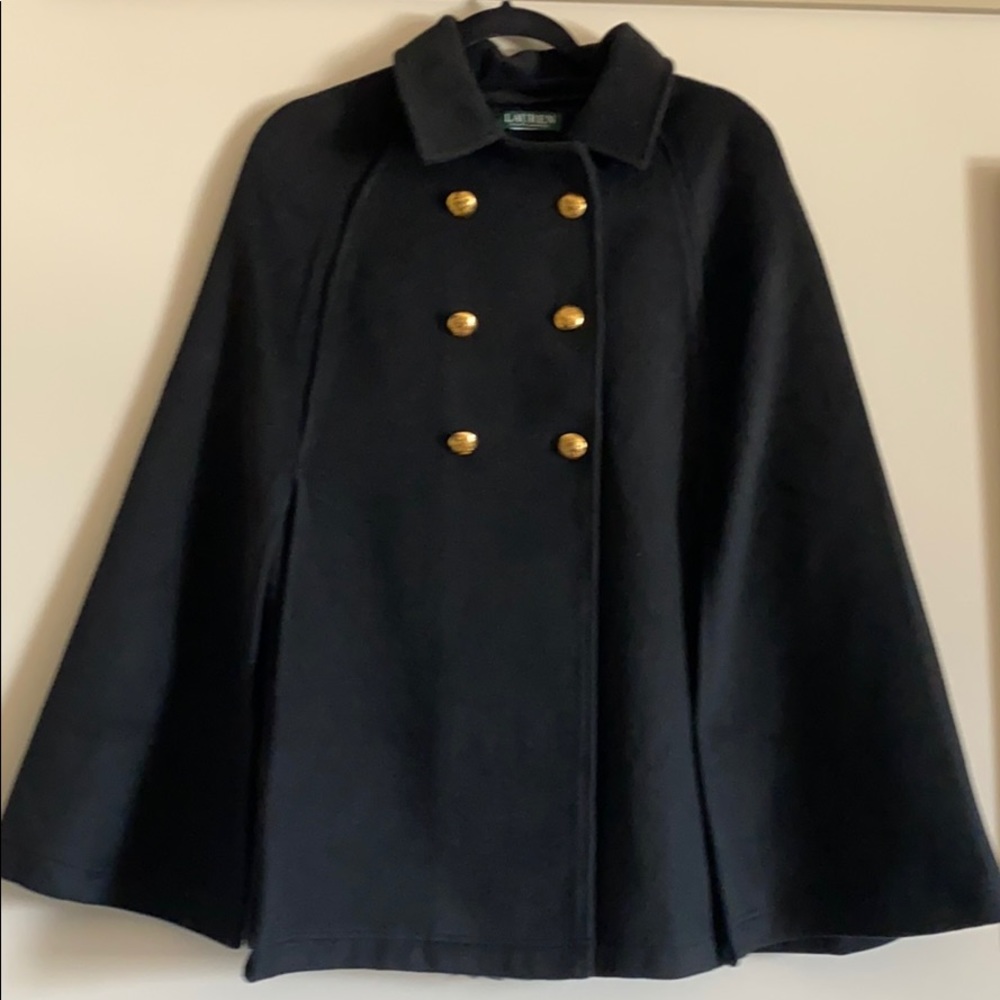 Ralph Lauren black poncho gold buttons